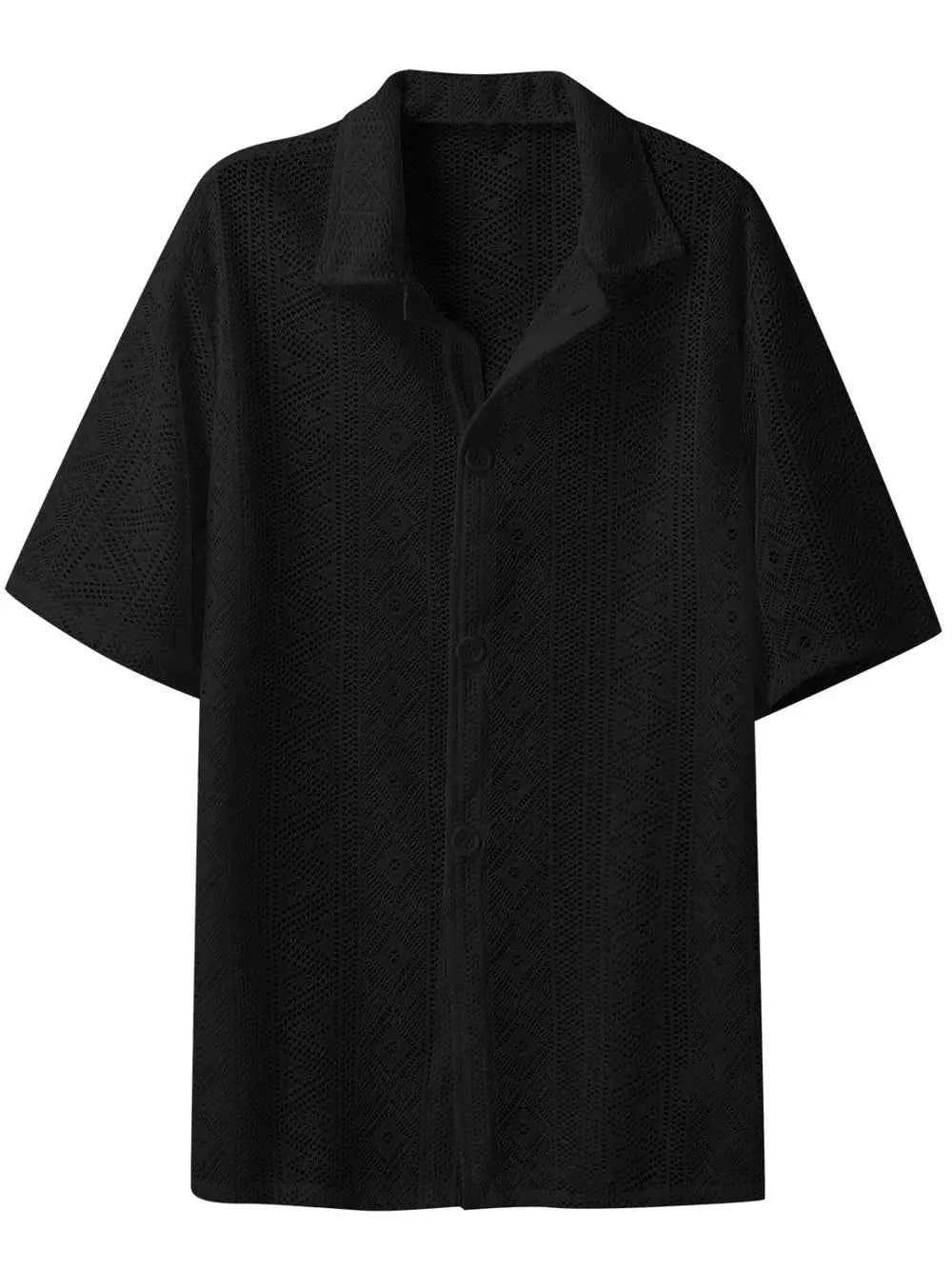 Men's Full Size Lace Half Sleeve Button Down Shirt Plus Size - Damned Threads